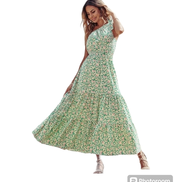 Pretty Garden Womens One Knot Shoulder Bohemian Tiered Ruffle Dress Size XXL - Picture 5 of 10